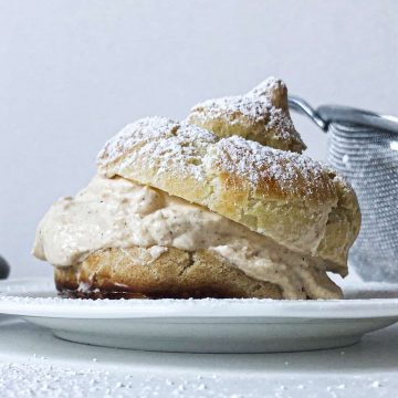 Pumpkin spice cream puff on a plate