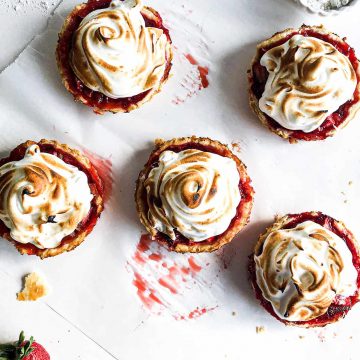 strawberry rhubarb tartlets with italian meringue from the top