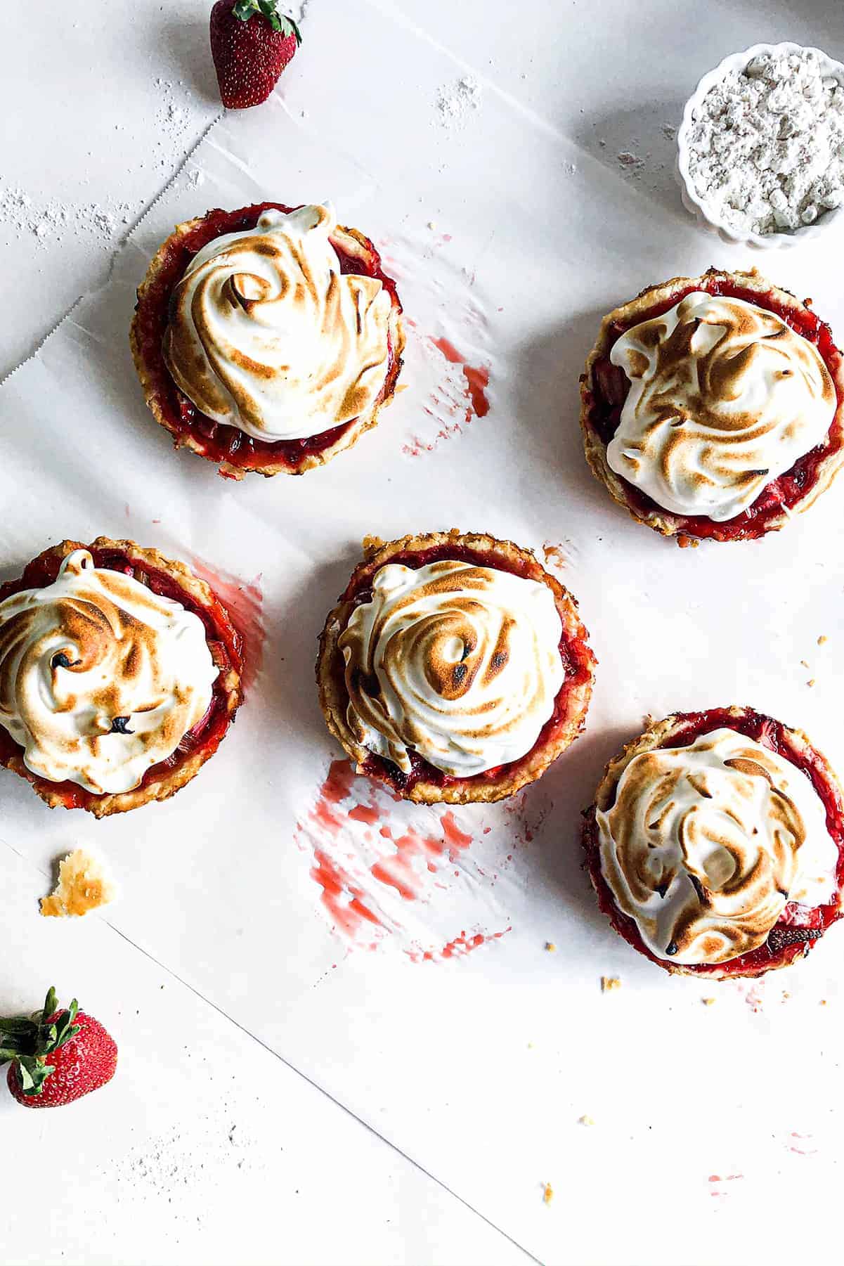 strawberry rhubarb tartlets with italian meringue from the top