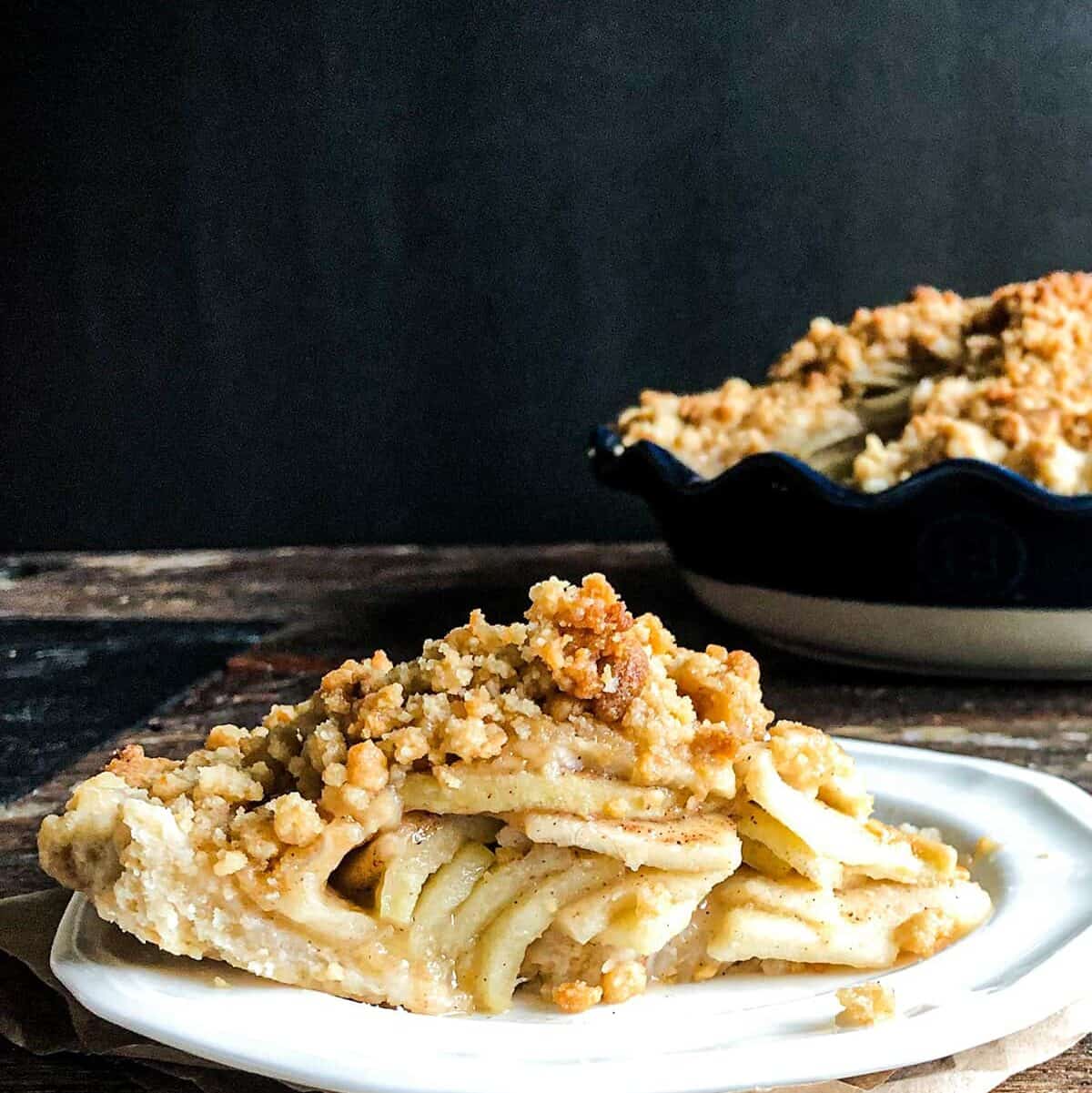 Grandma's dutch apple pie on a plate