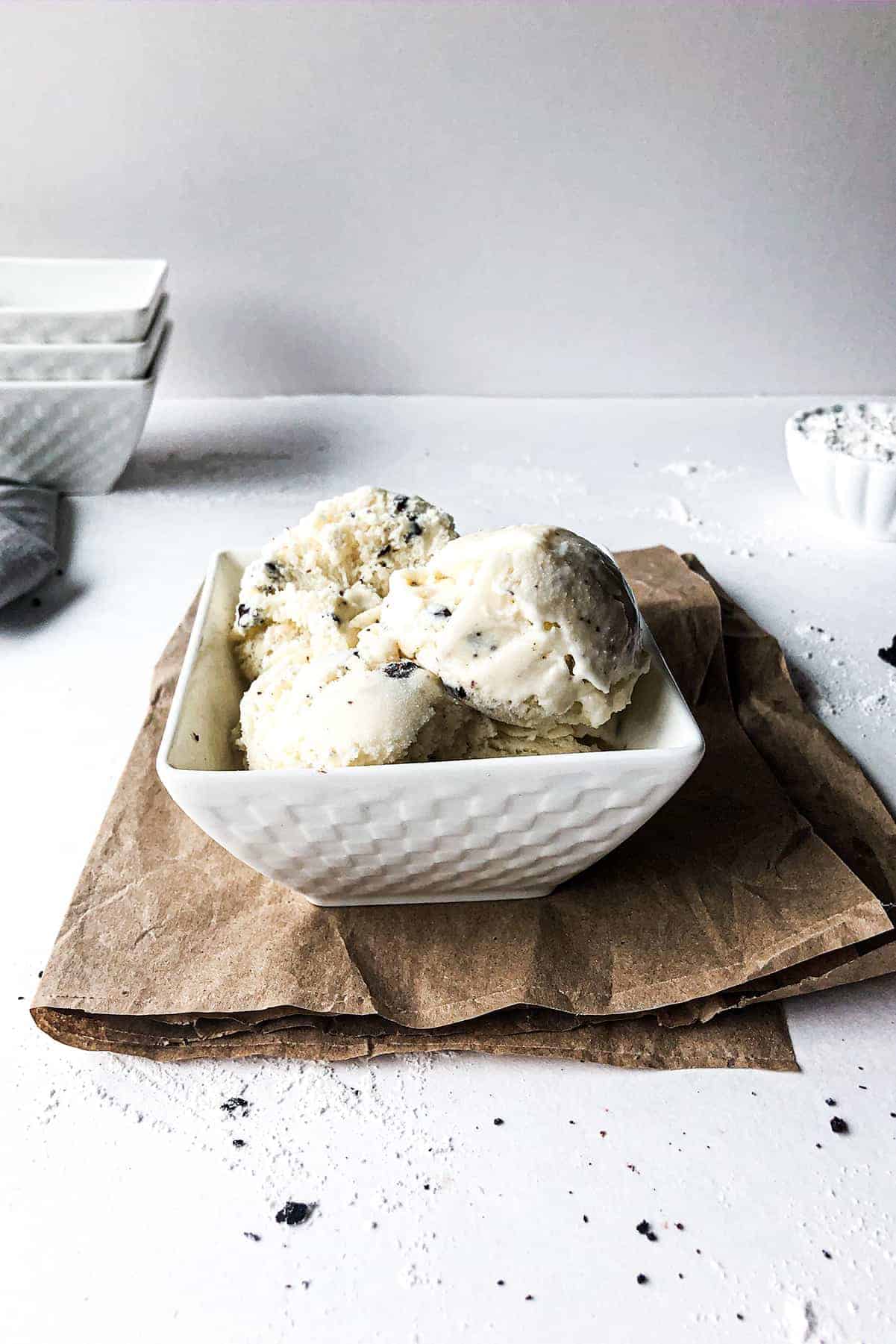 mint chocolate chip ice cream from the side