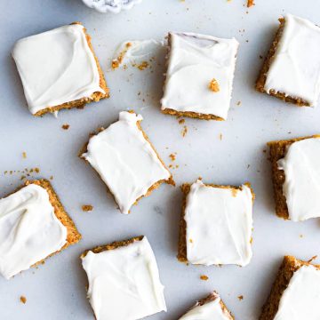 pumpkin bars on a countertop from the top
